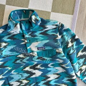 Patagonia Synchilla Trout Tales Elwha Blue Medium Snap-T Fleece Sweater M